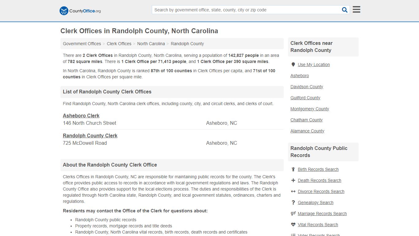 Clerk Offices - Randolph County, NC (County & Court Records)