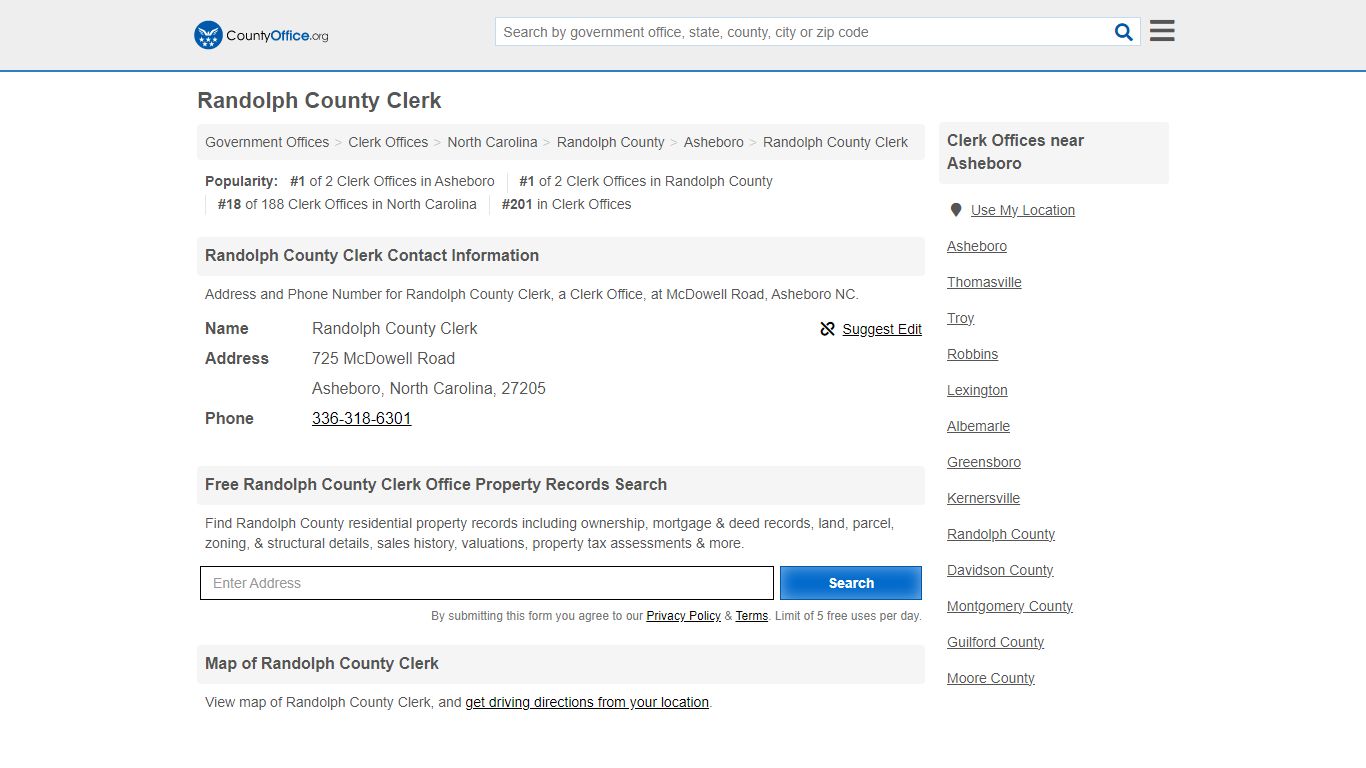 Randolph County Clerk - Asheboro, NC (Address and Phone)